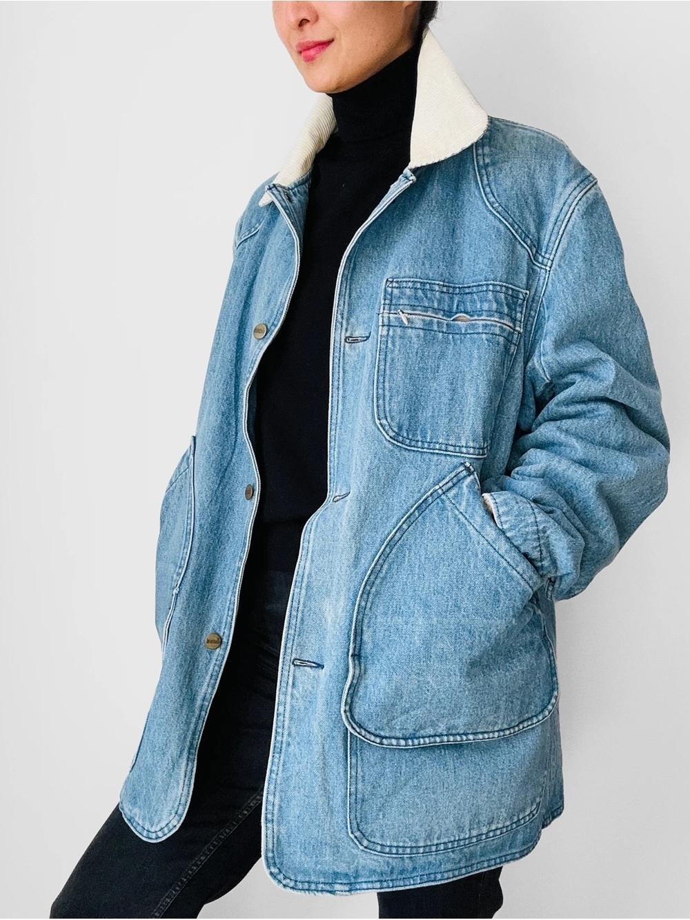 L.L. Bean Light Blue Denim Jacket with Cream Sherpa Collar - Picture 15 of 15